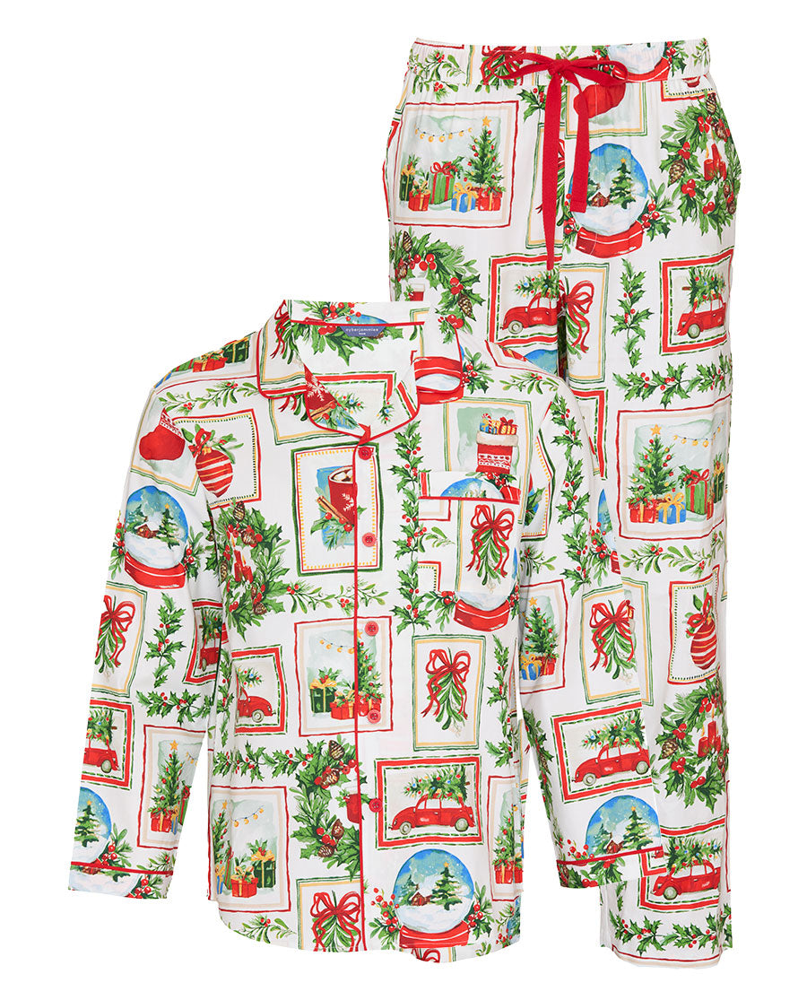 Mens Christmas Postcard Print Pyjama Set