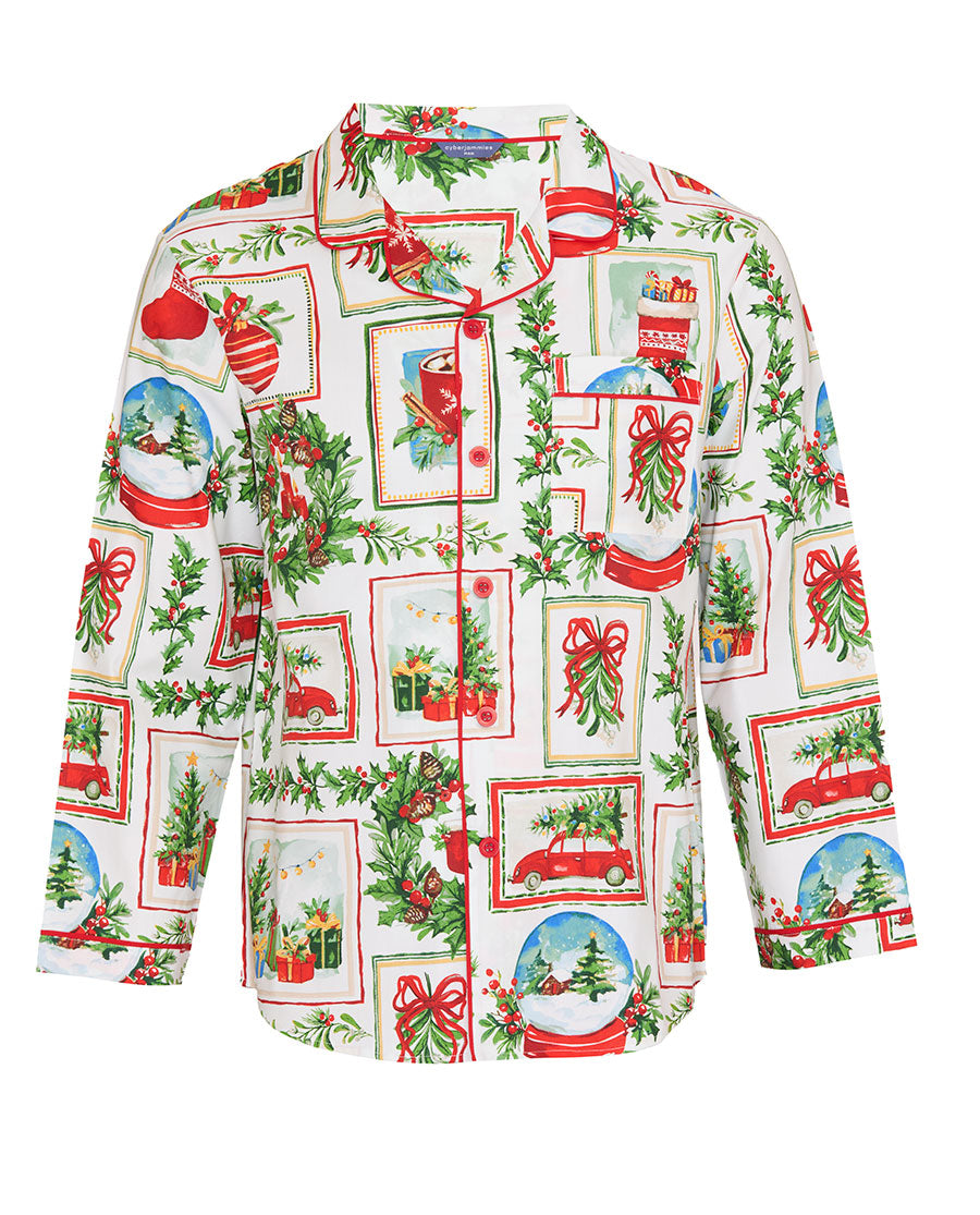 Mens Christmas Postcard Print Pyjama Top