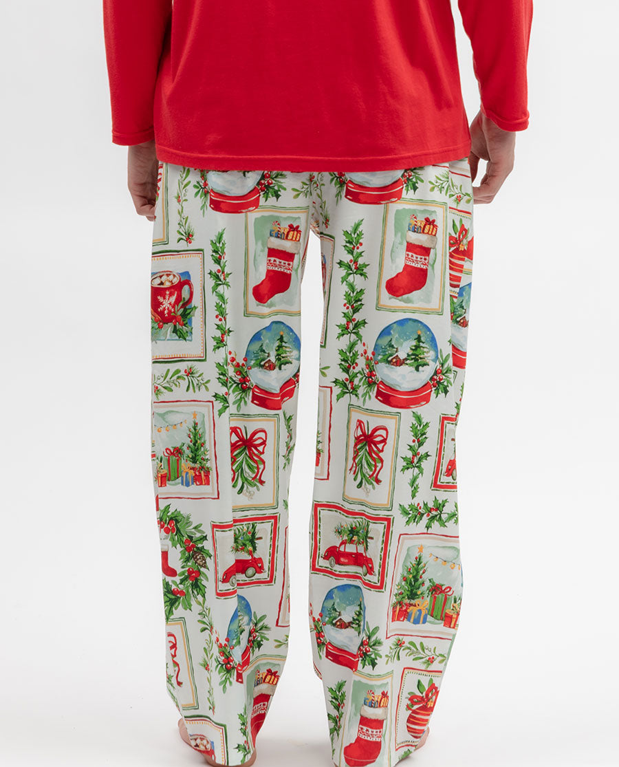 Mens Christmas Postcard Print Pyjama Bottoms