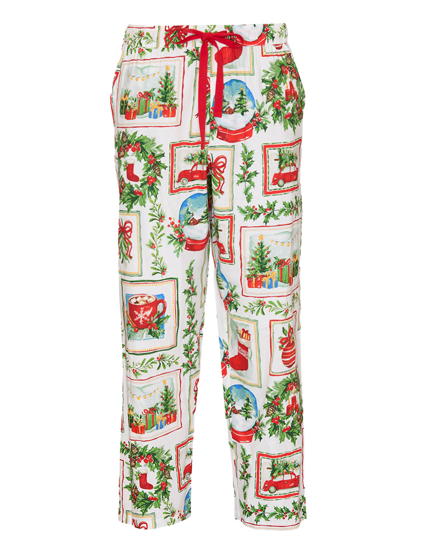 Mens Christmas Postcard Print Pyjama Bottoms