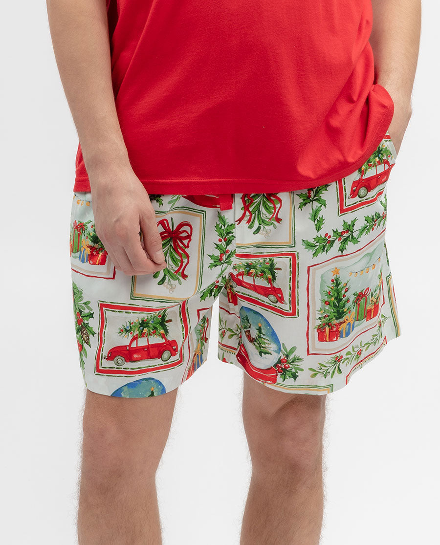 Mens Christmas Postcard Print Shorts