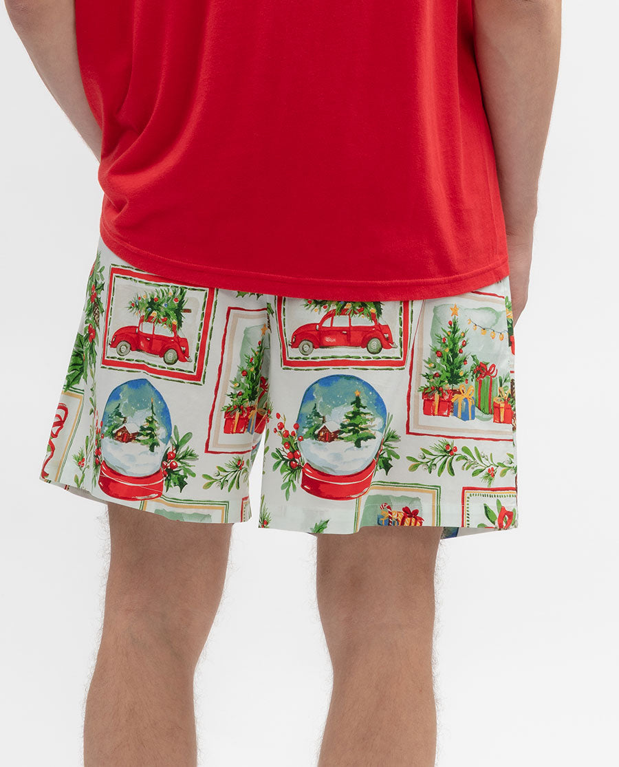 Mens Christmas Postcard Print Shorts
