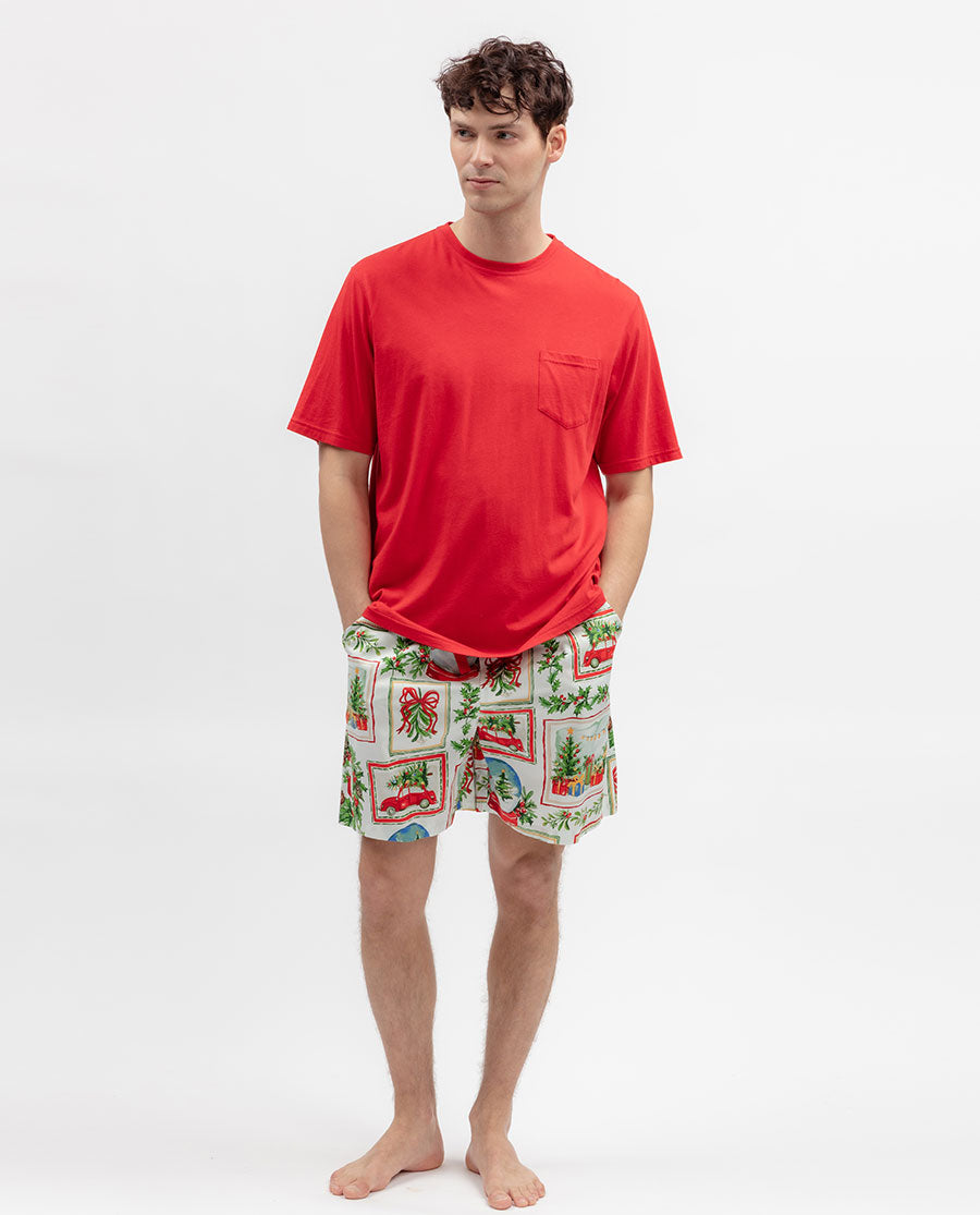 Mens Christmas Postcard Print Shorts