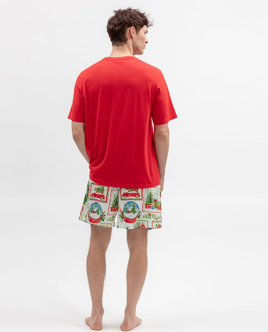 Mens Christmas Postcard Print Shorts