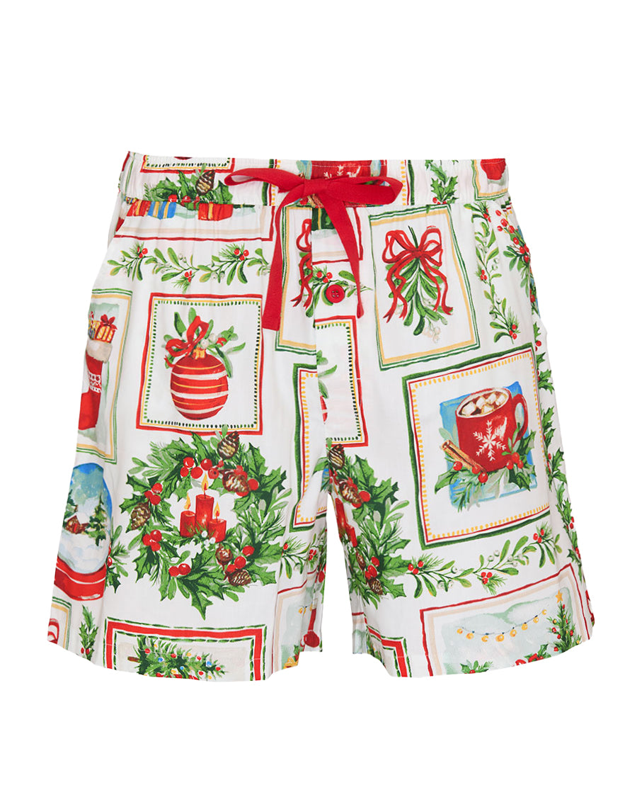 Mens Christmas Postcard Print Shorts