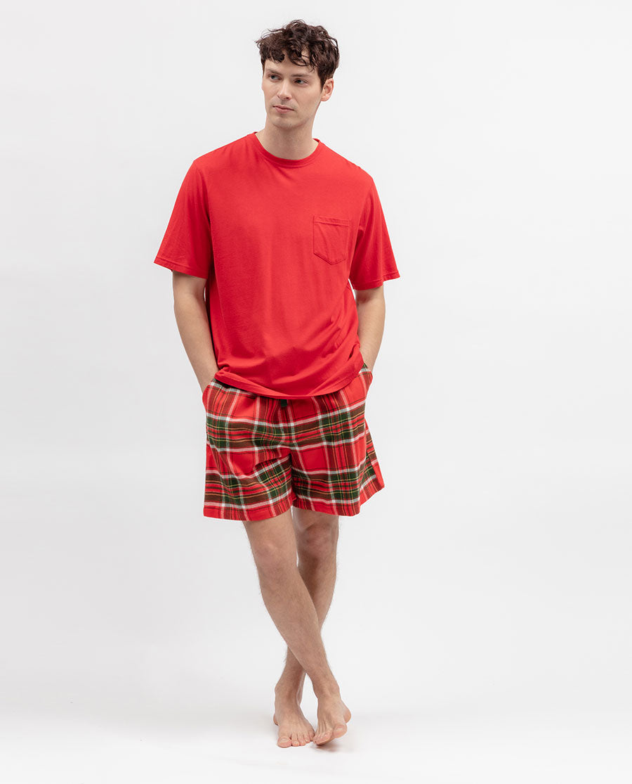 Mens Red Short Sleeve Jersey T-shirt and Check Shorty Set