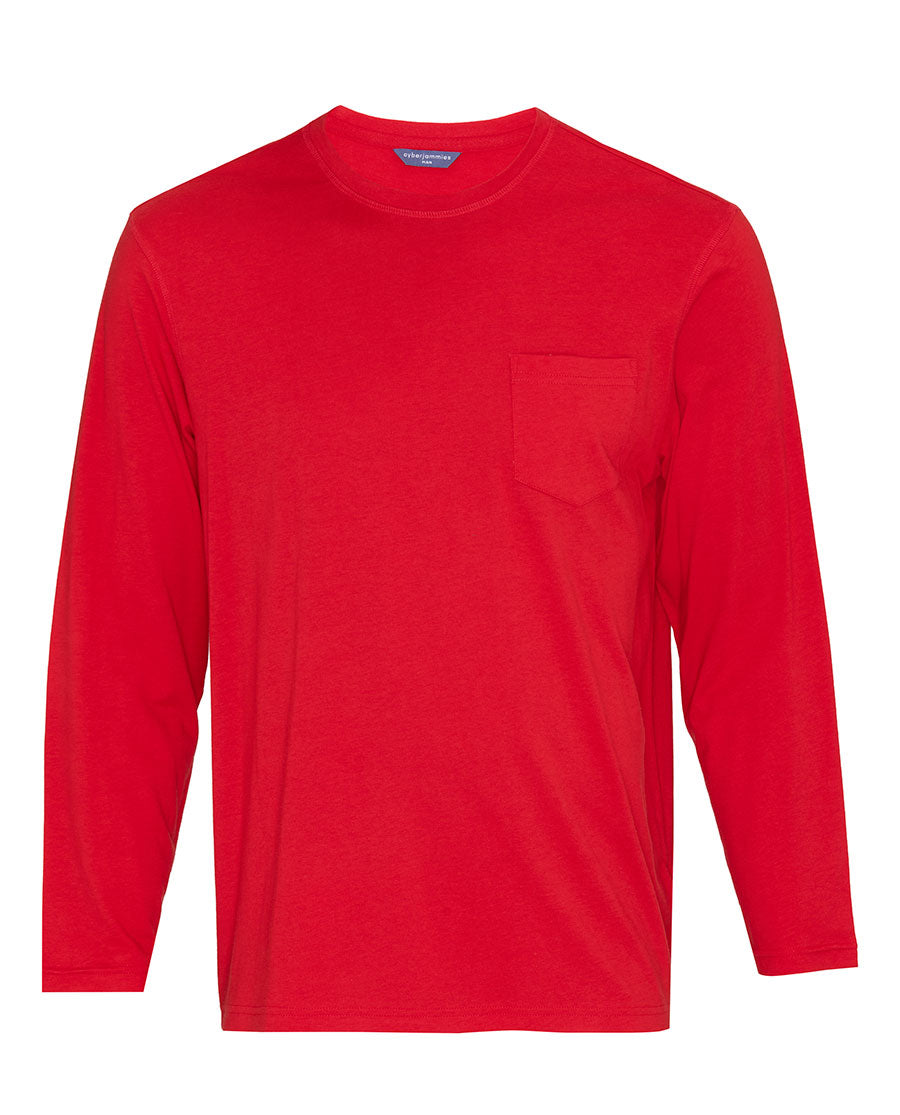 Mens Red Long Sleeve Jersey T-shirt