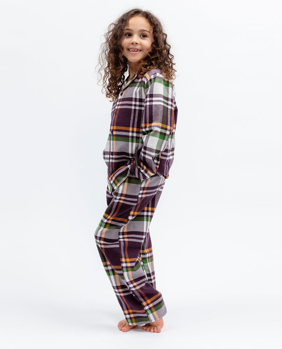 Kids Unisex Lightly Brushed Plum Check Pyjama Set