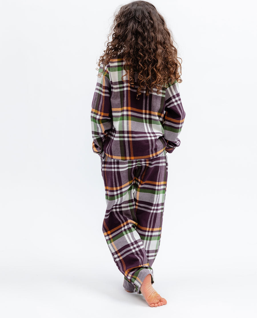 Kids Unisex Lightly Brushed Plum Check Pyjama Set