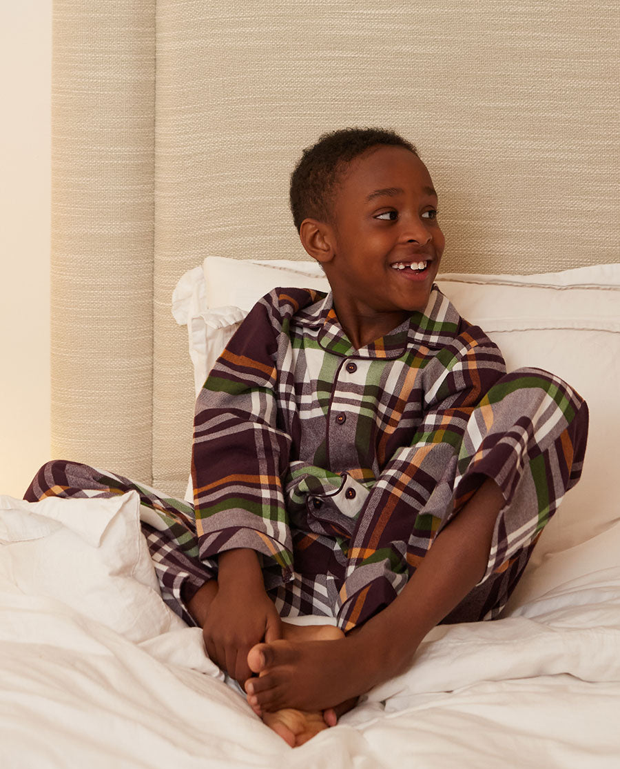 Kids Unisex Lightly Brushed Plum Check Pyjama Set