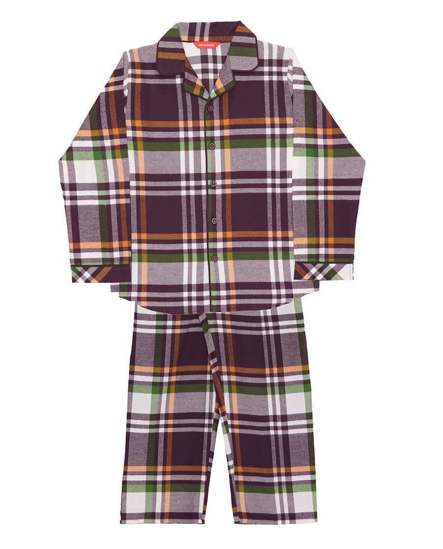 Kids Unisex Lightly Brushed Plum Check Pyjama Set