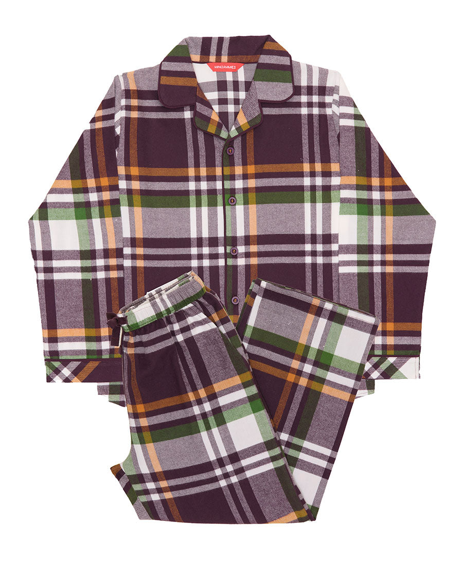 Kids Unisex Lightly Brushed Plum Check Pyjama Set