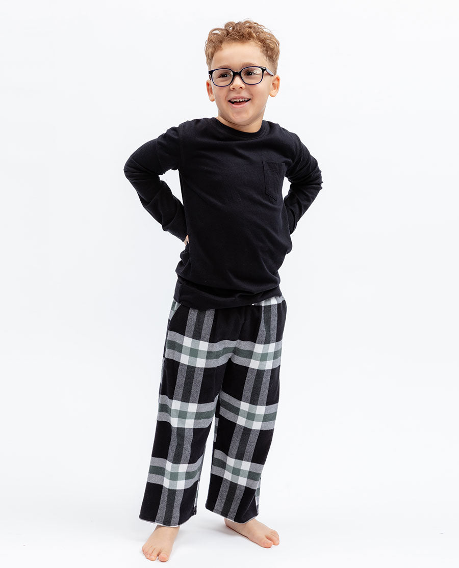Kids Unisex Long Jersey T-shirt and Brushed Check Pyjama Set