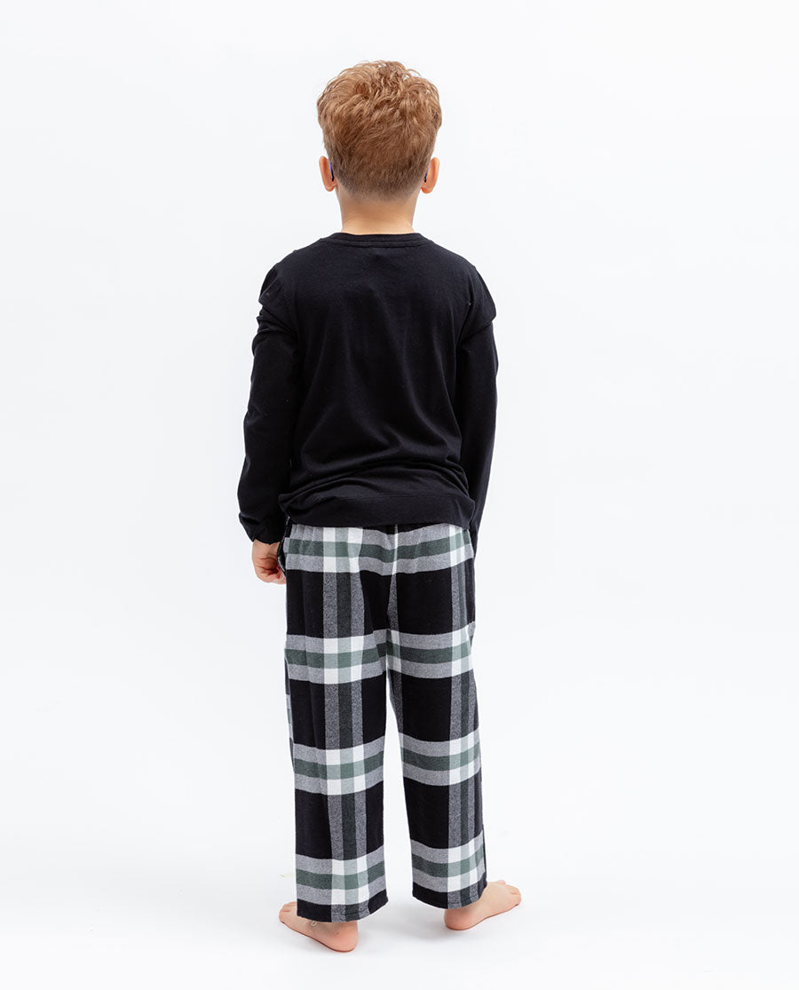 Kids Unisex Long Jersey T-shirt and Brushed Check Pyjama Set