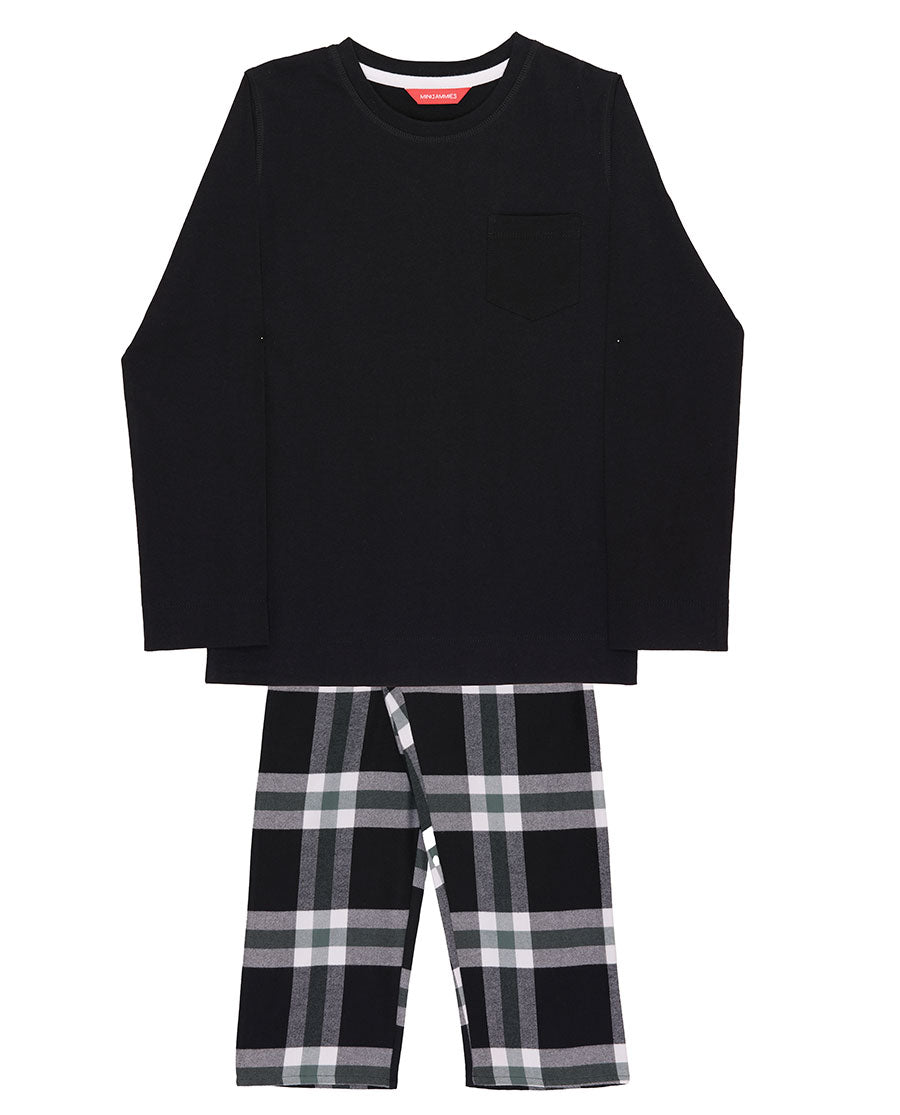 Kids Unisex Long Jersey T-shirt and Brushed Check Pyjama Set