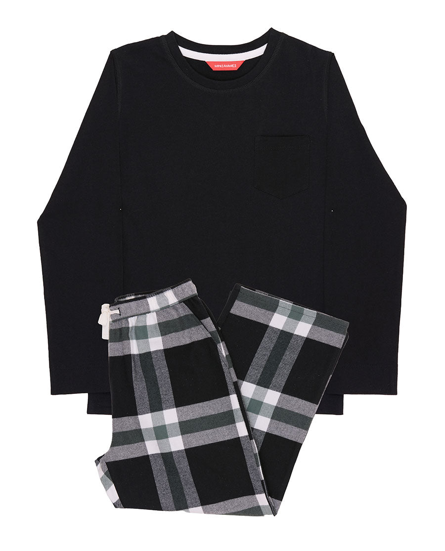 Kids Unisex Long Jersey T-shirt and Brushed Check Pyjama Set
