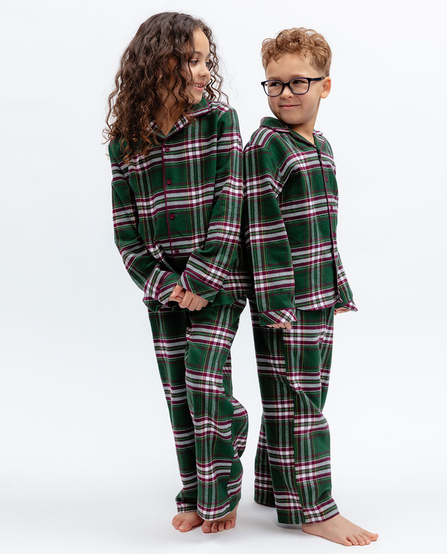 Kids Unisex Green Brushed Check Pyjama Set
