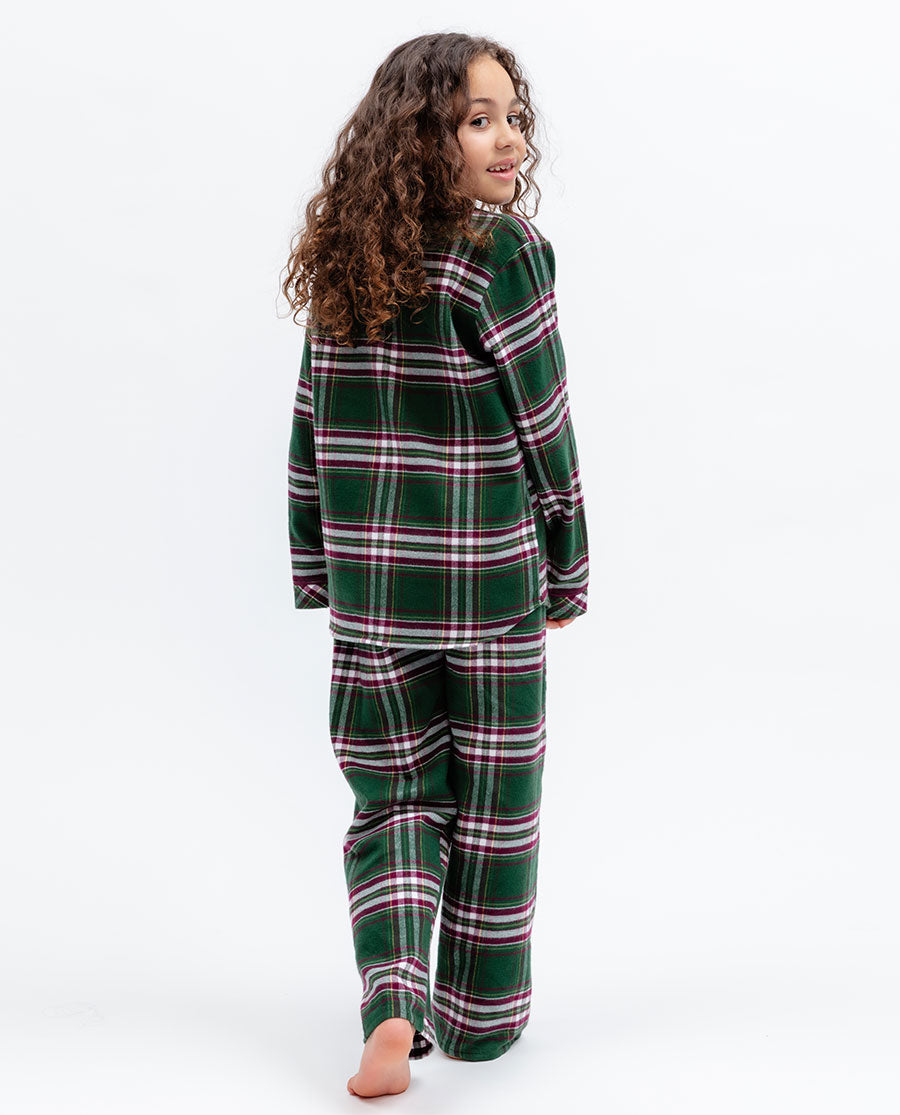 Kids Unisex Green Brushed Check Pyjama Set