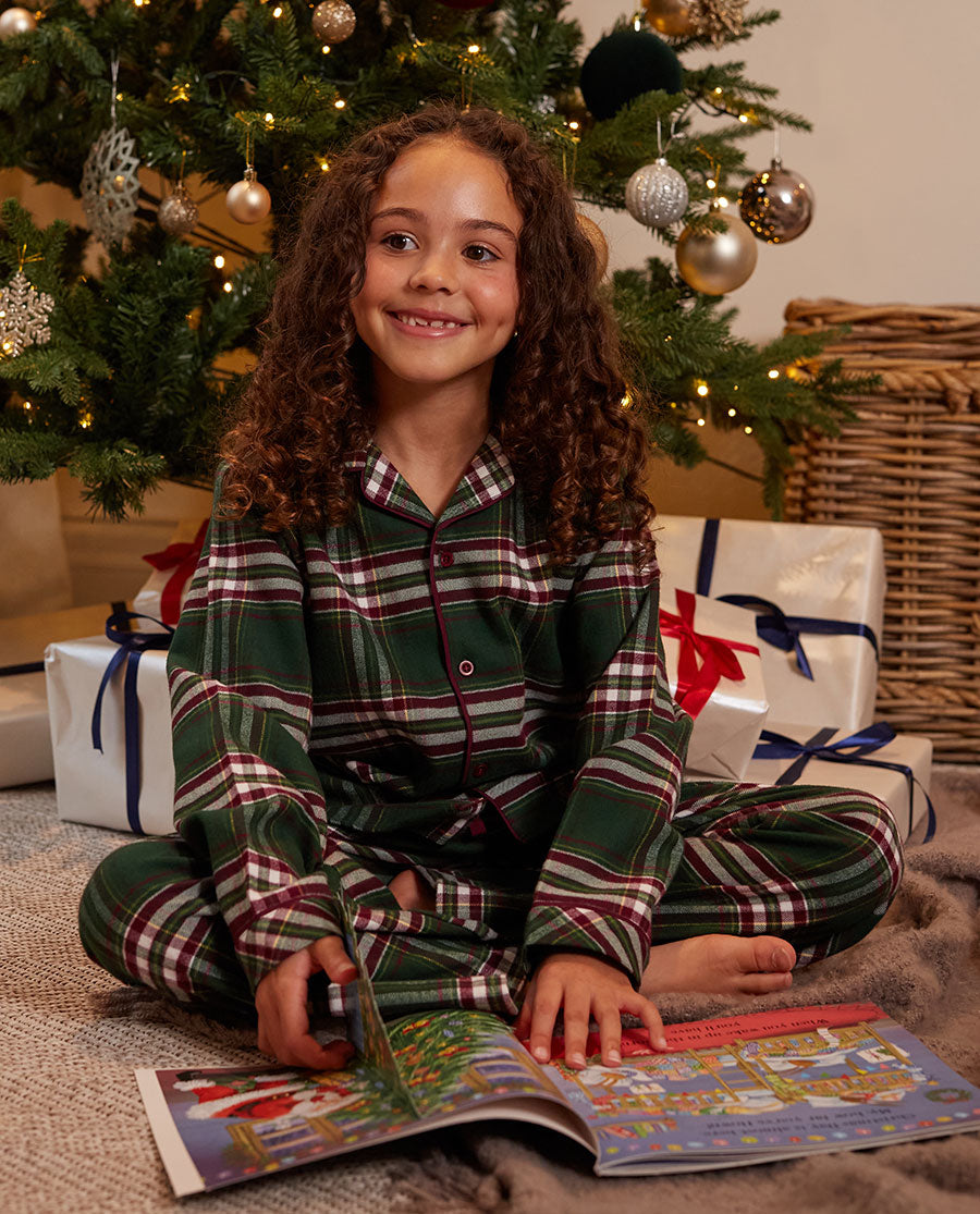 Kids Unisex Green Brushed Check Pyjama Set