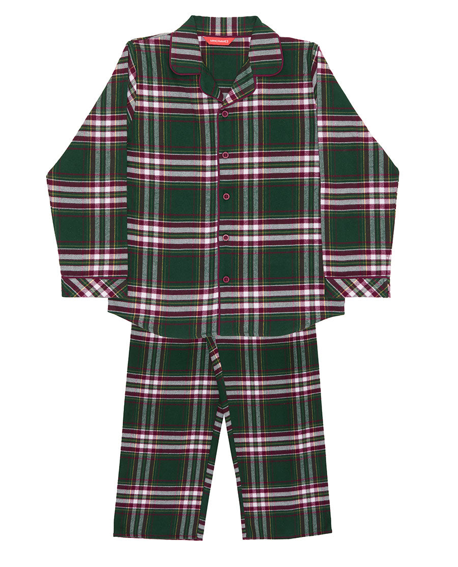 Kids Unisex Green Brushed Check Pyjama Set