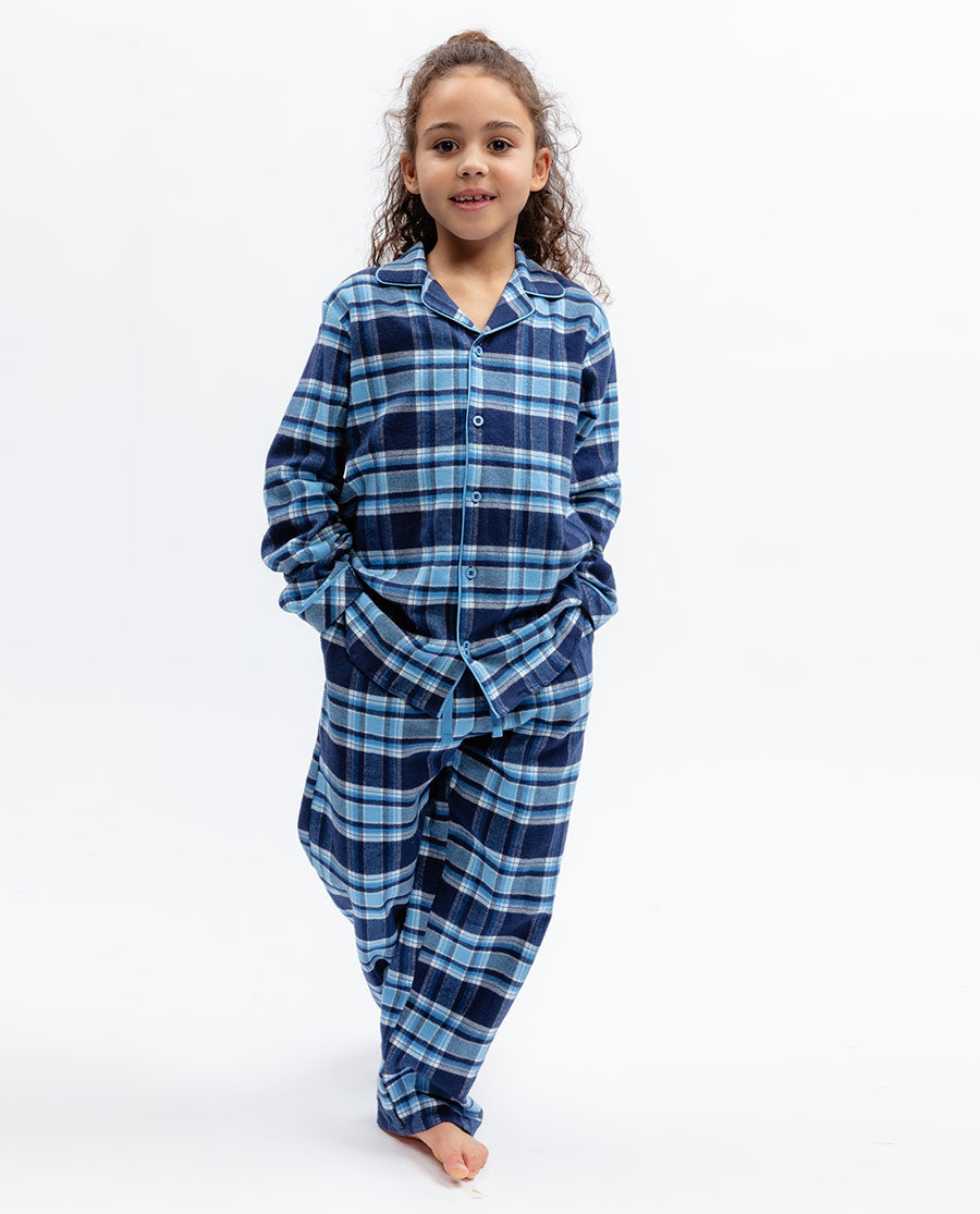 Kids Blue Unisex Brushed Check Pyjama Set