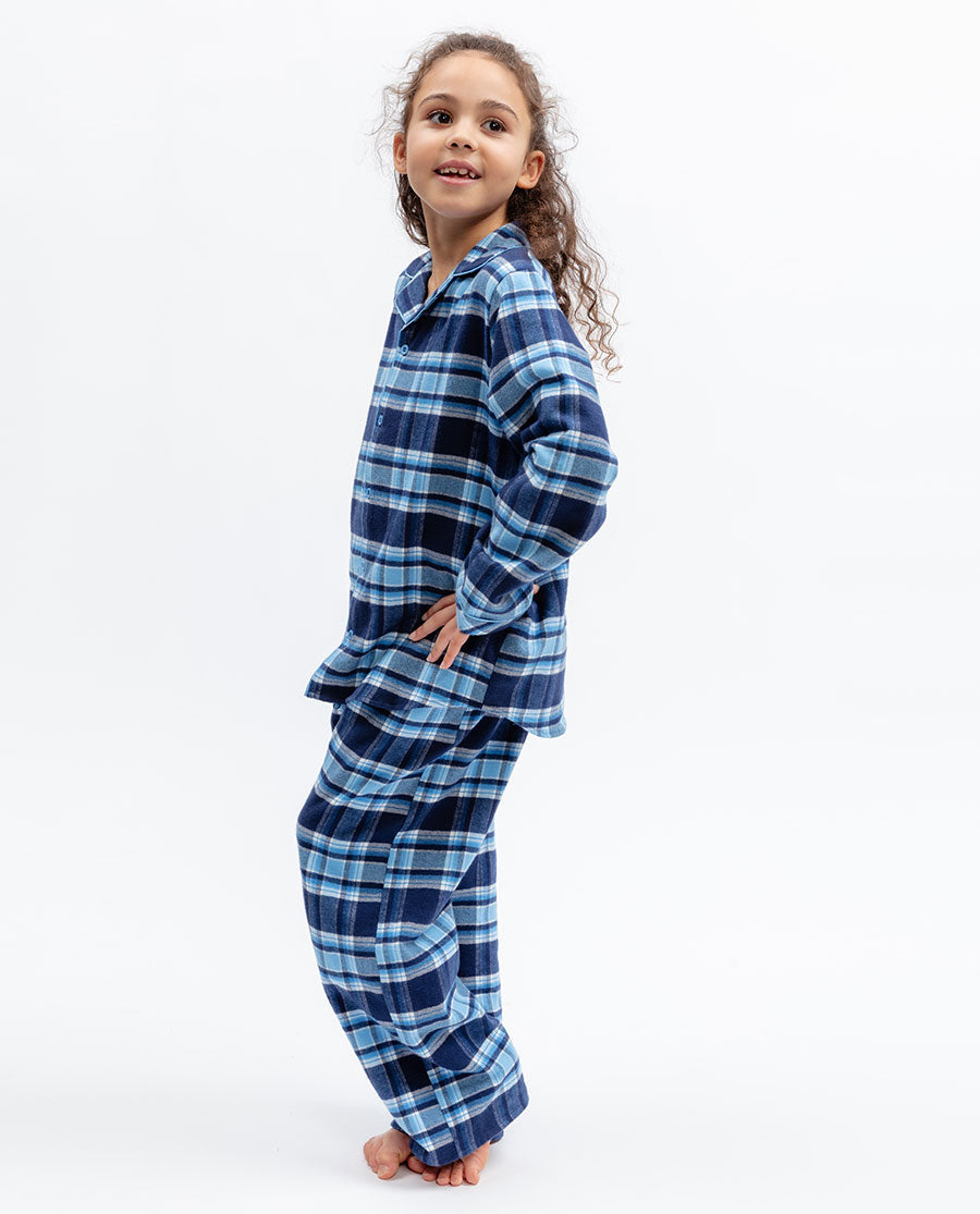 Kids Blue Unisex Brushed Check Pyjama Set