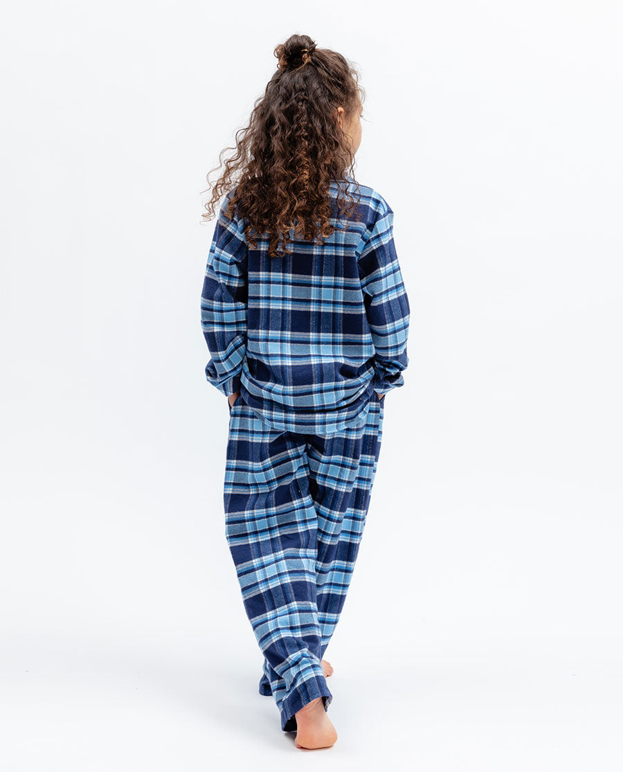Kids Blue Unisex Brushed Check Pyjama Set
