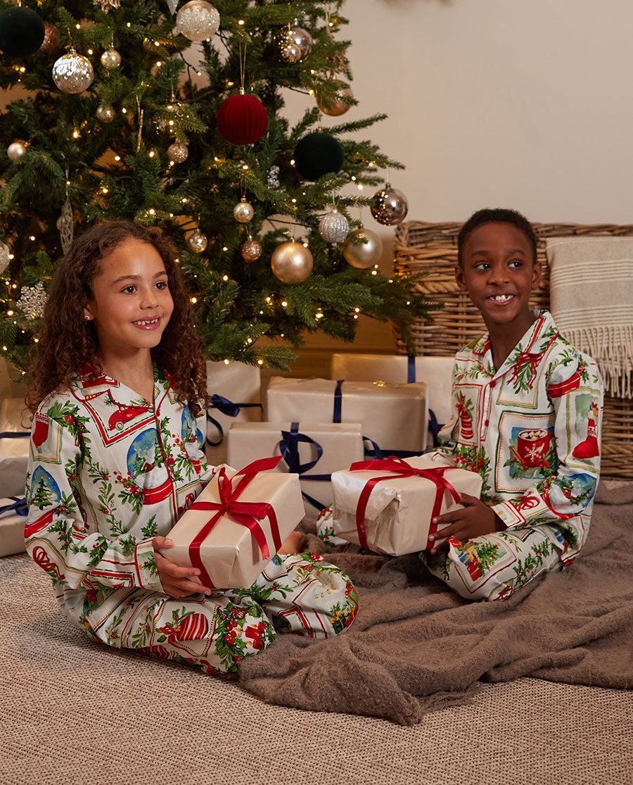Kids Unisex Christmas Postcard Print Pyjama Set
