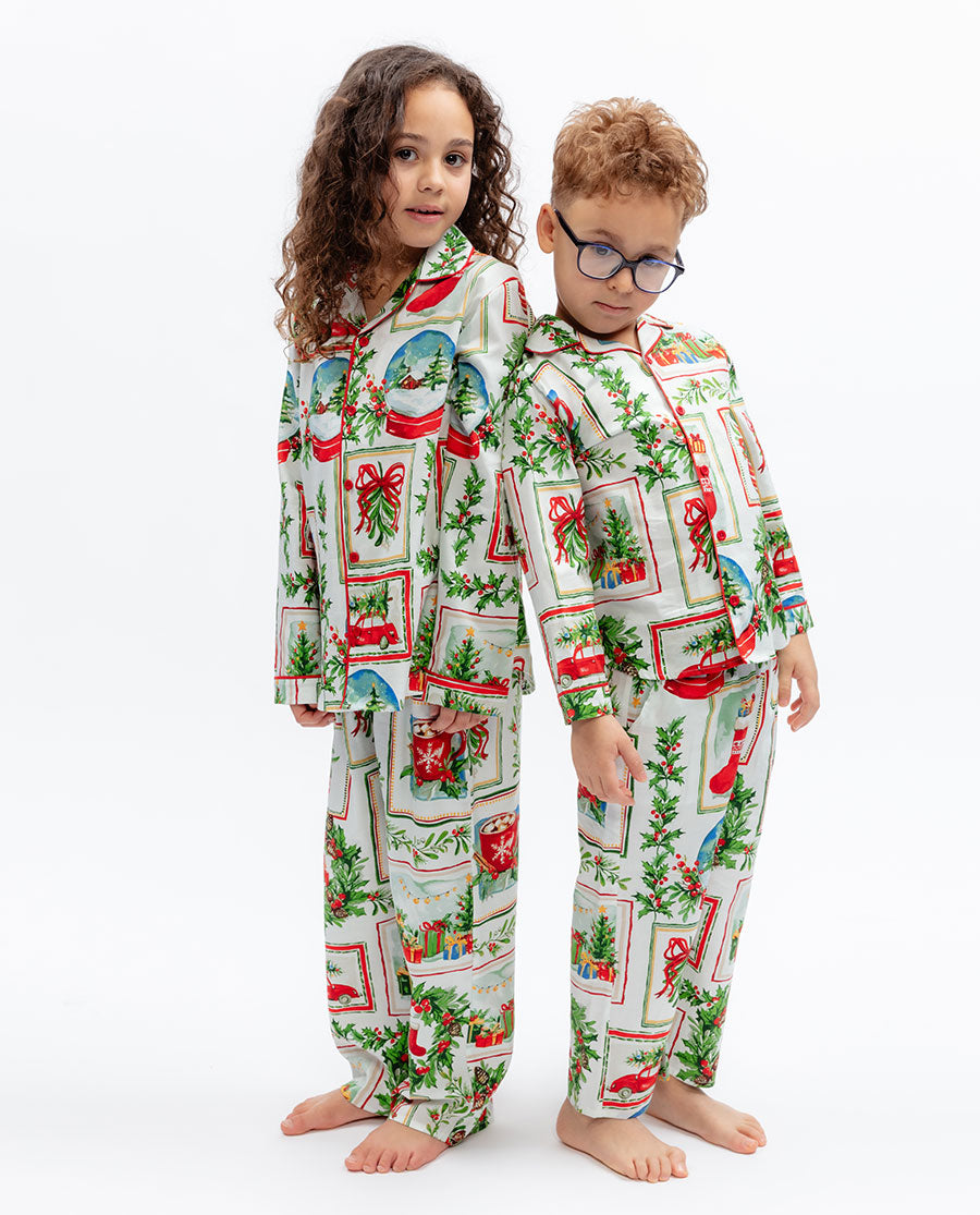 Kids Unisex Christmas Postcard Print Pyjama Set