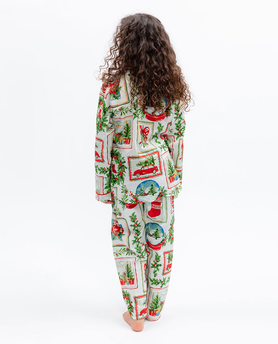 Kids Unisex Christmas Postcard Print Pyjama Set