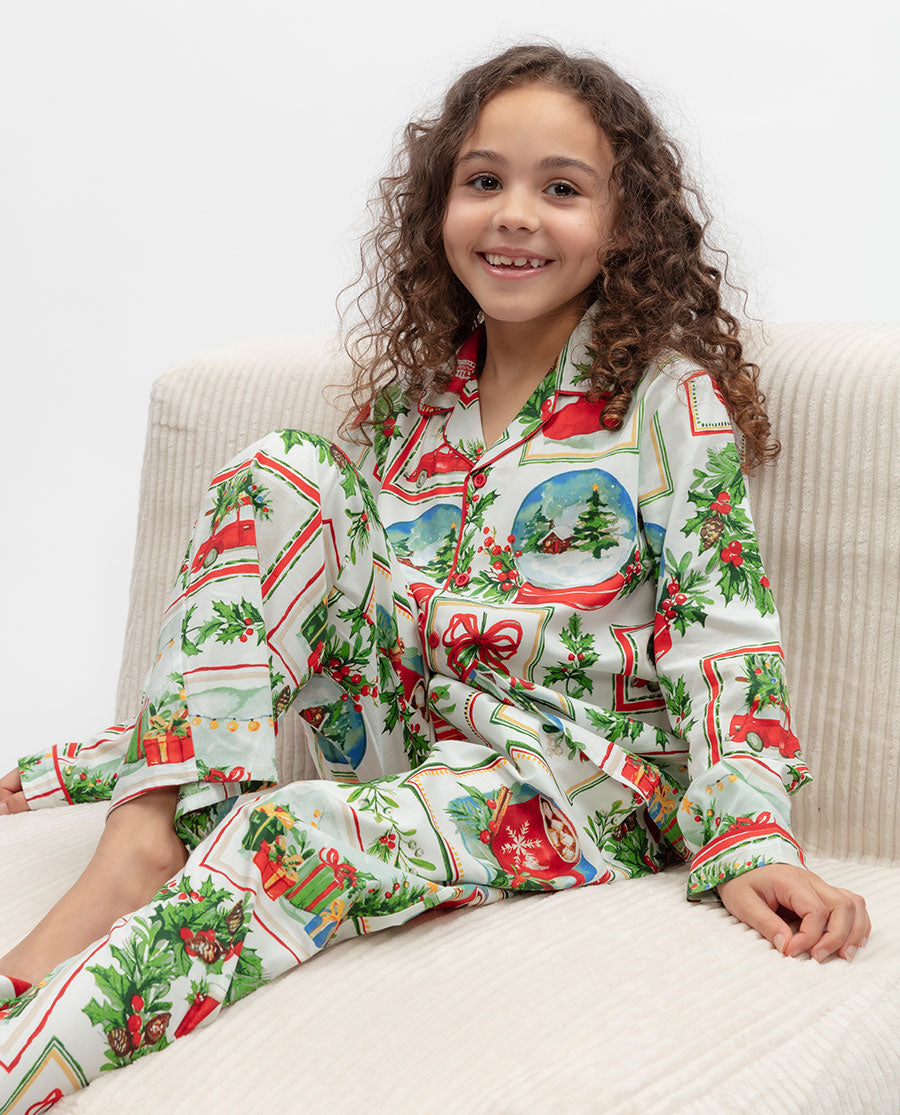 Kids Unisex Christmas Postcard Print Pyjama Set