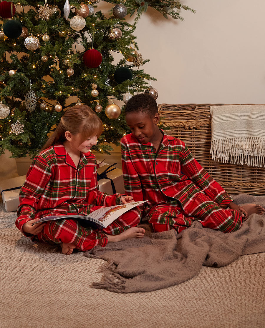 Kids Red Unisex Brushed Check Pyjama Set