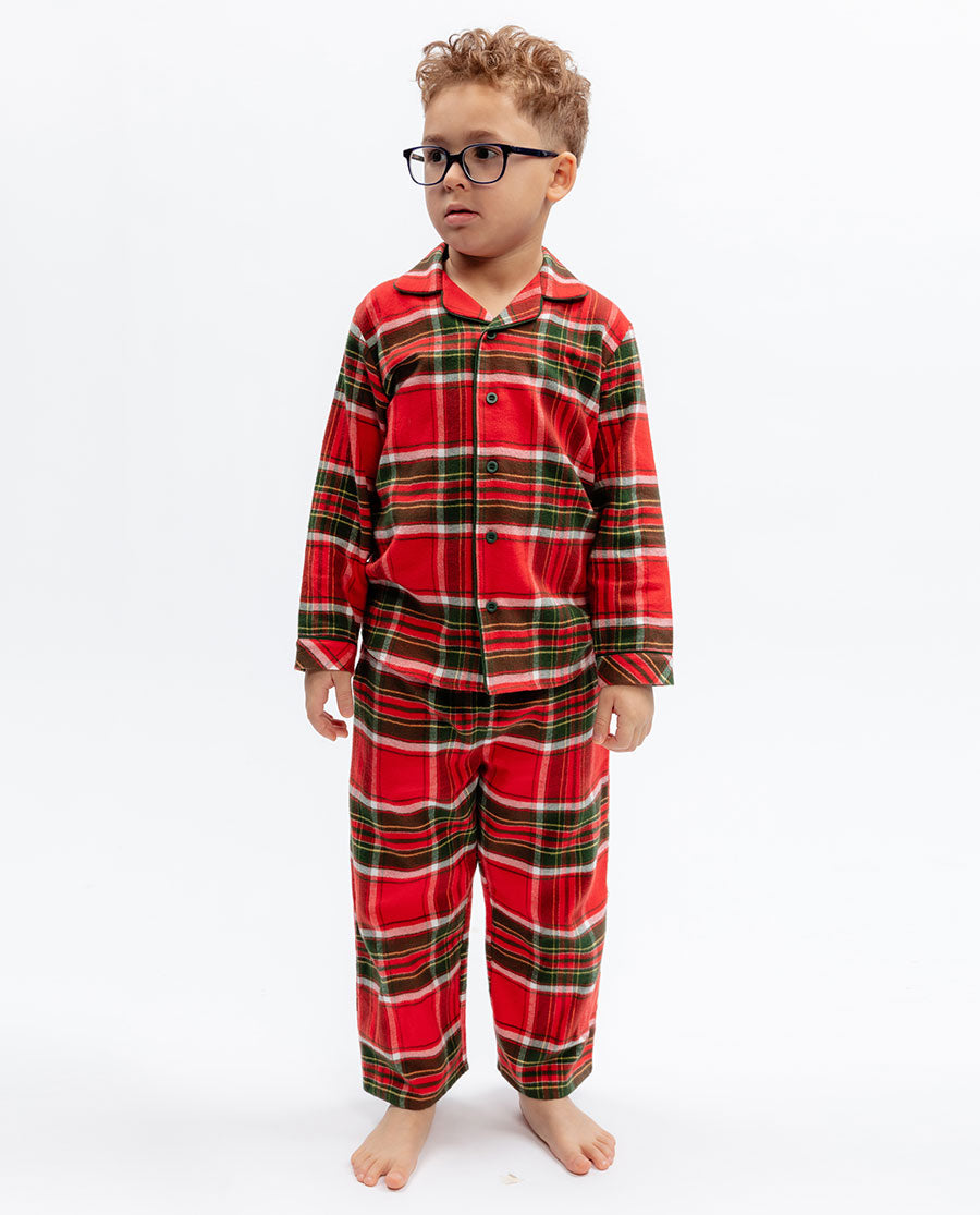 Kids Red Unisex Brushed Check Pyjama Set