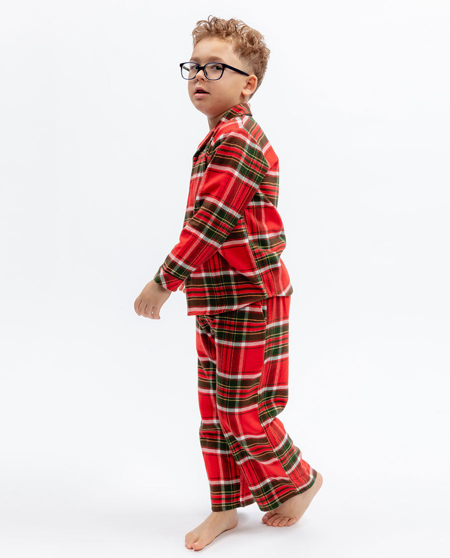 Kids Red Unisex Brushed Check Pyjama Set