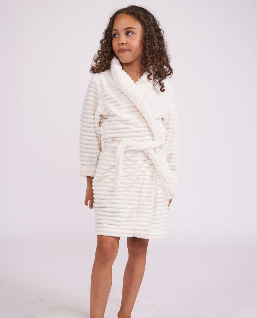 Girls Striped Cream Cosy Robe