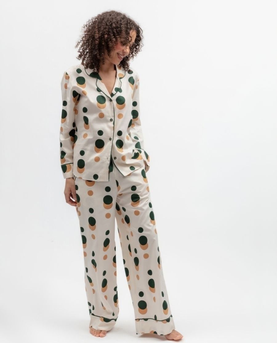 Womens Green Spot Print Pyjama Set