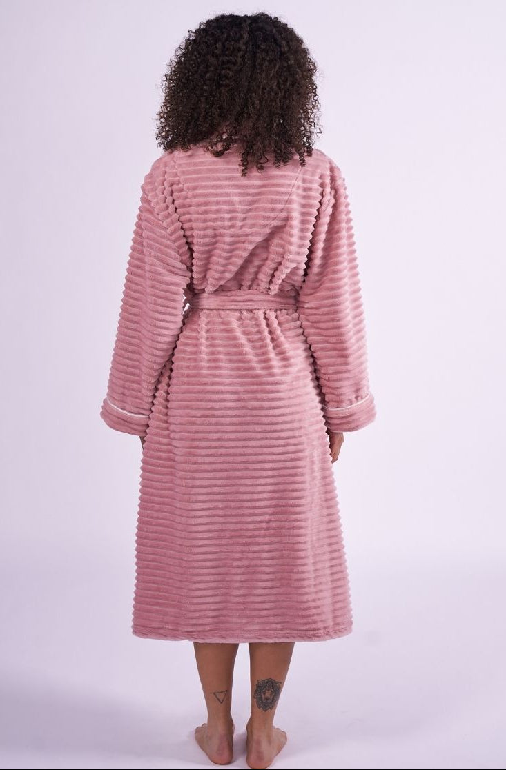 Womens Striped Dusky Pink Cosy Dressing Gown