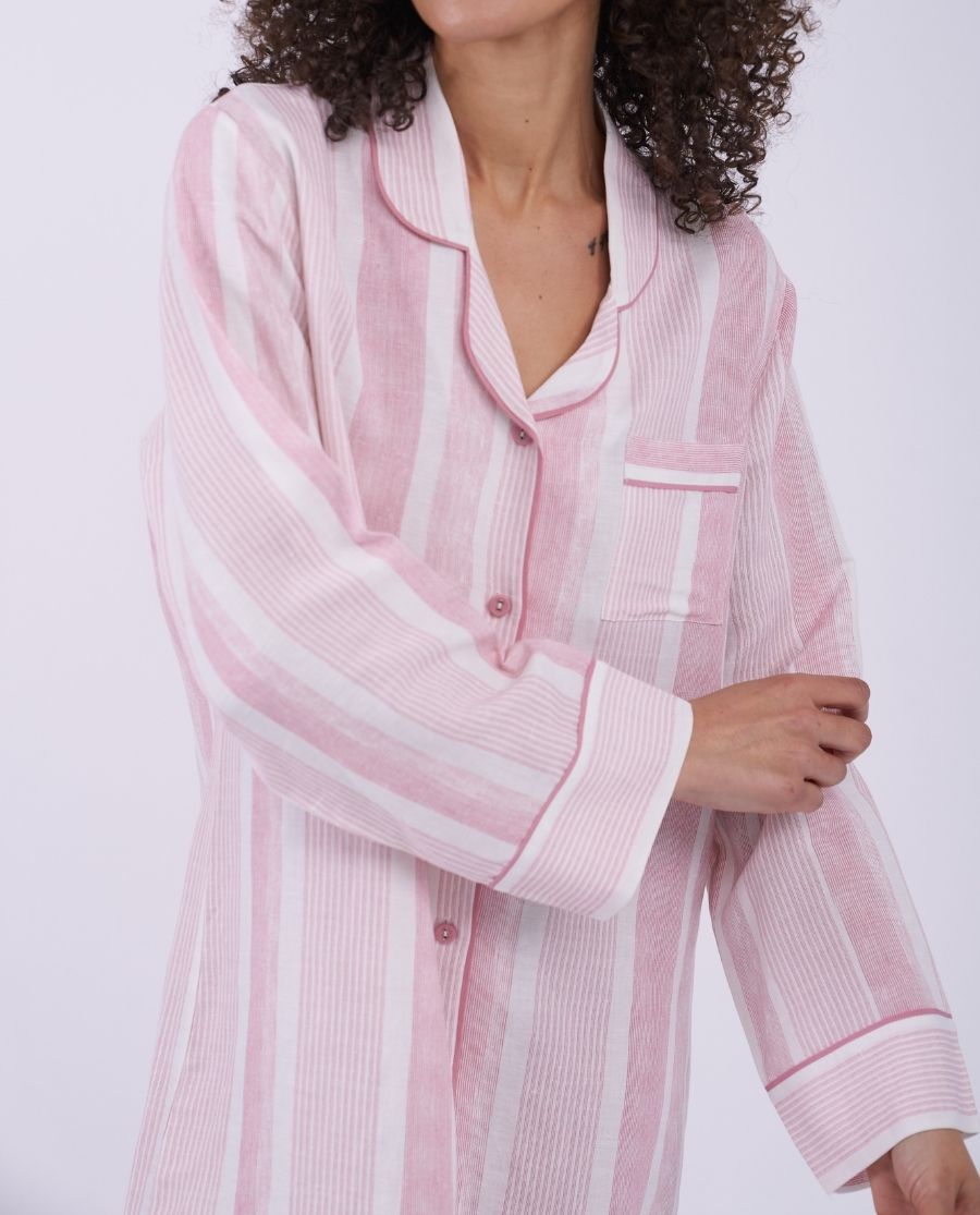 The Linen Edit Womens Printed Stripe Nightshirt