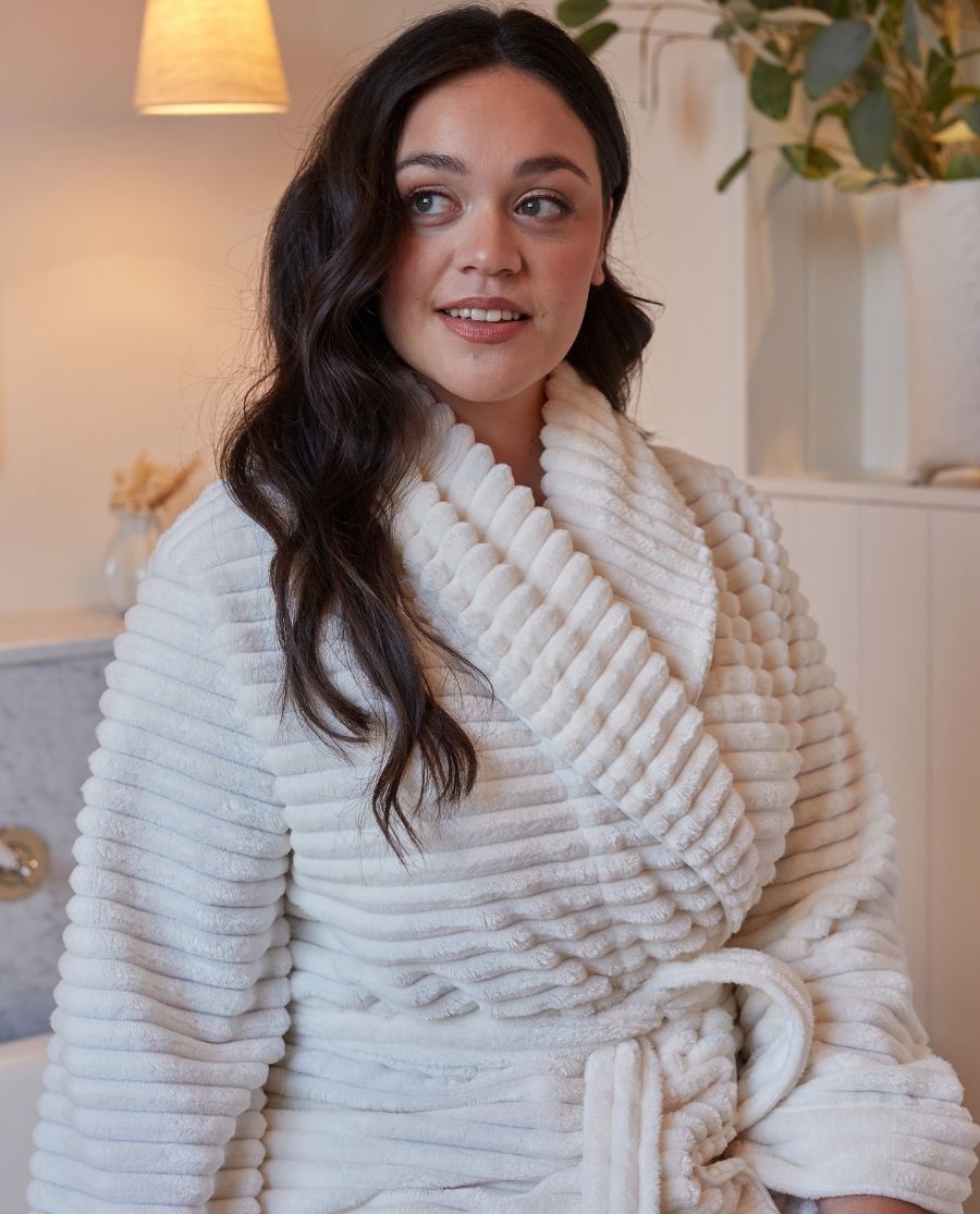 Womens Striped Cream Cosy Dressing Gown