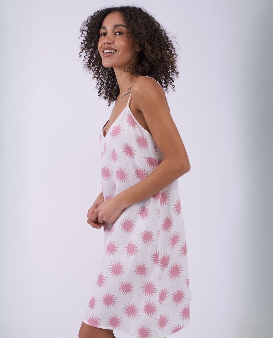 The Linen Edit Womens Sun Print Strappy Short Nightdress