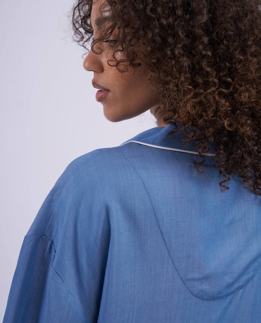The Denim Edit Womens Chambray Relaxed Cropped Pyjama Set