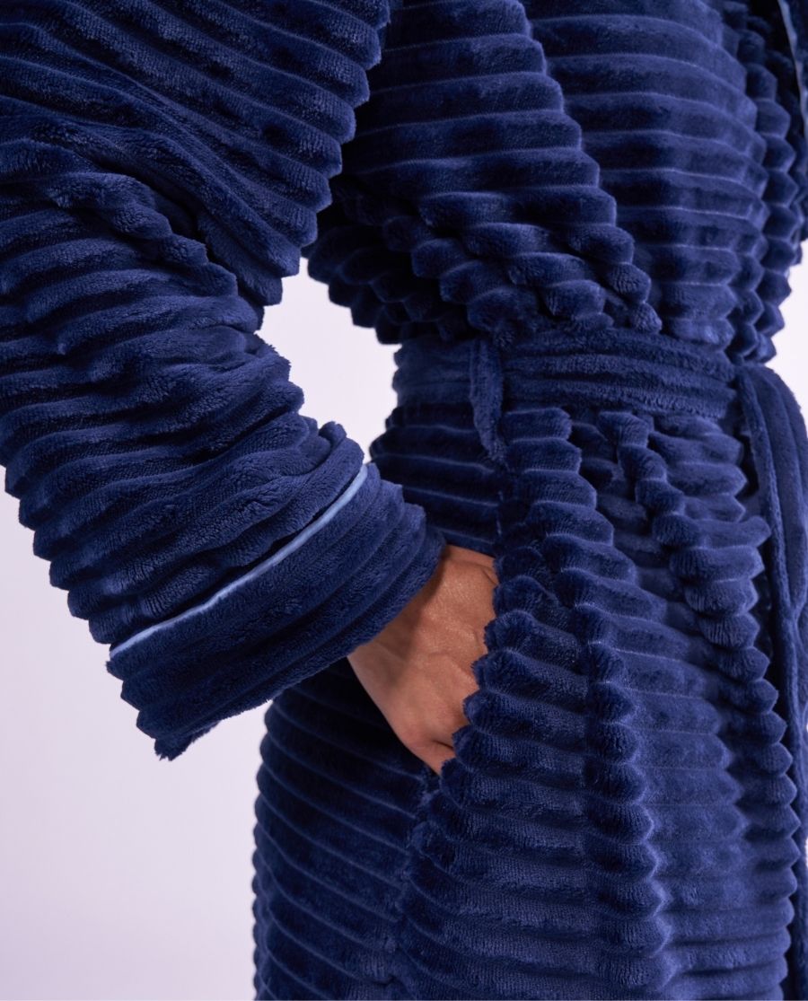 Womens Striped Navy Cosy Dressing Gown