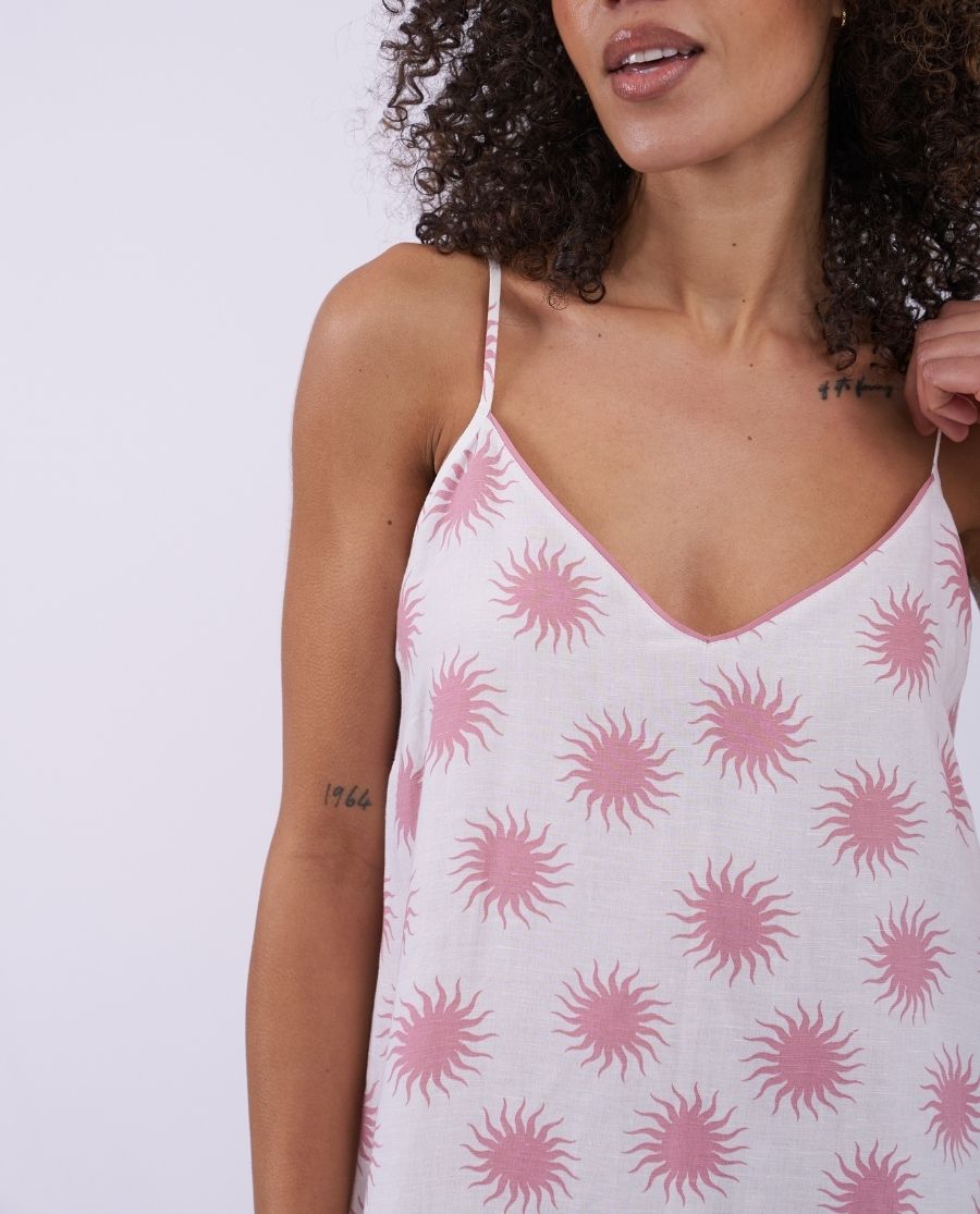 The Linen Edit Womens Sun Print Strappy Short Nightdress