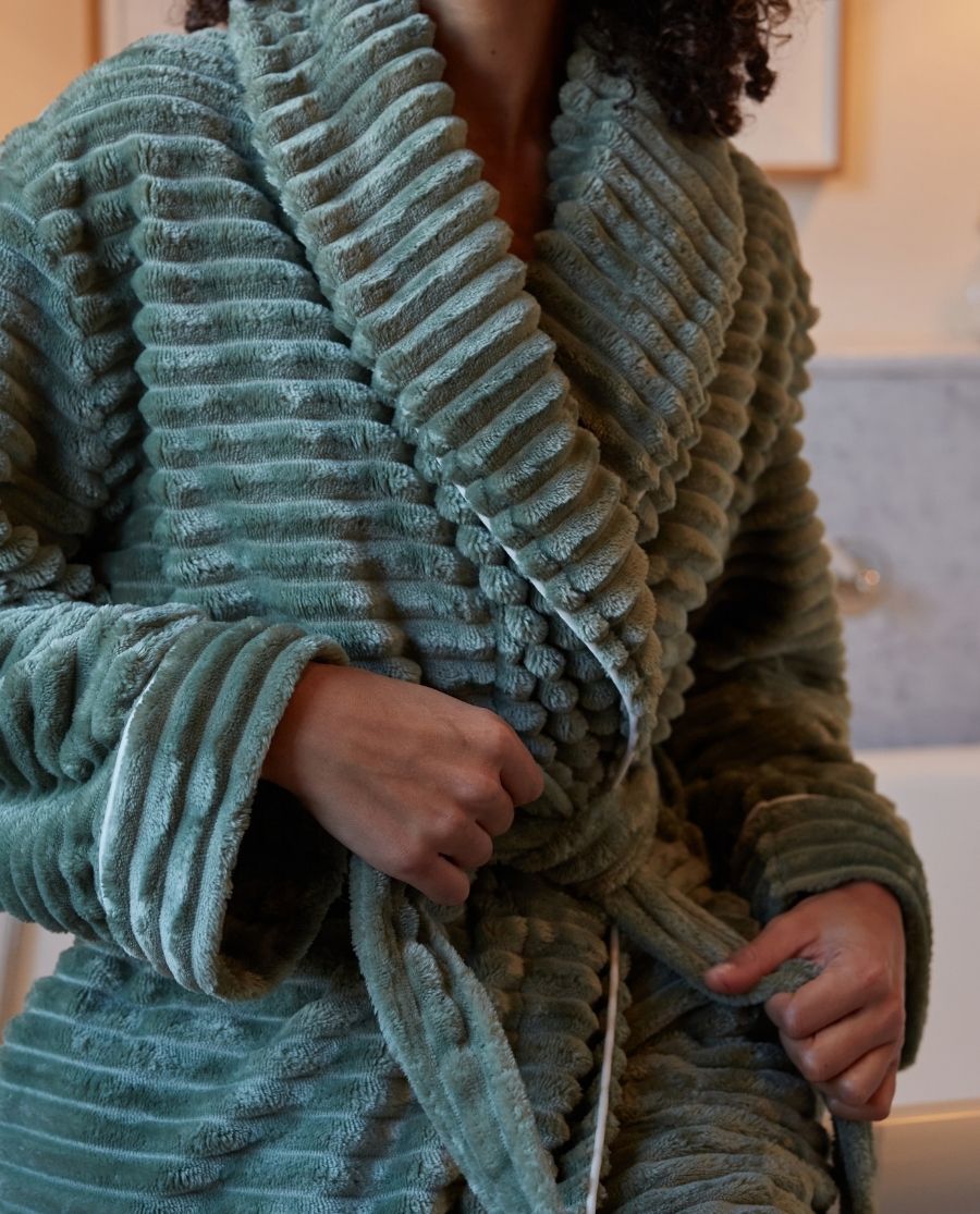 Peignoir en polaire rayé sauge