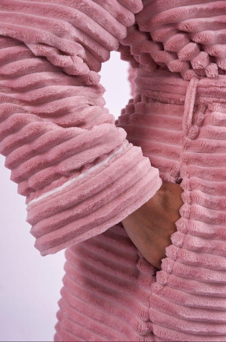 Womens Striped Dusky Pink Cosy Dressing Gown