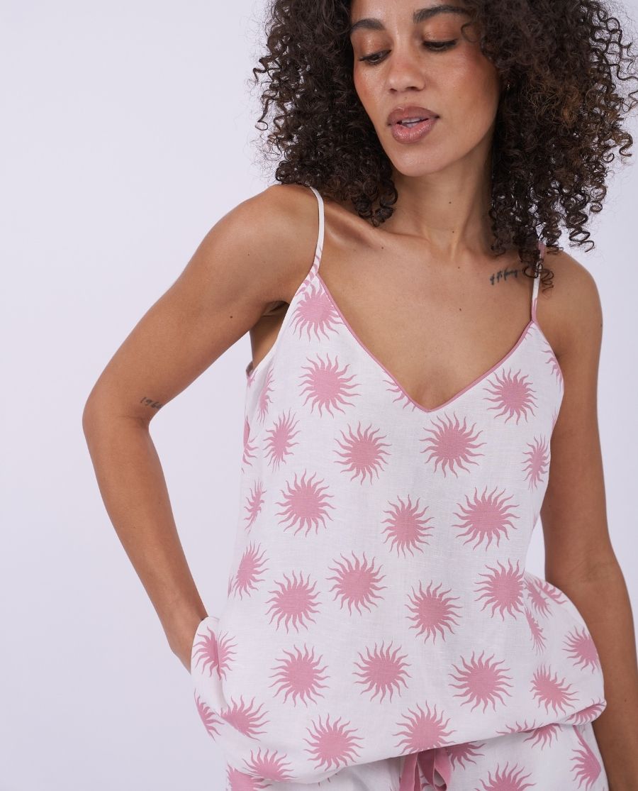 The Linen Edit Womens Sun Print Cami and Shorts Set