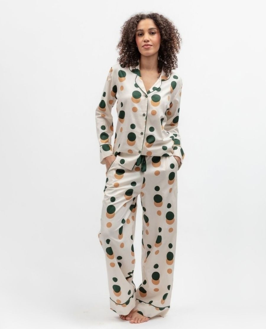 Womens Green Spot Print Pyjama Set