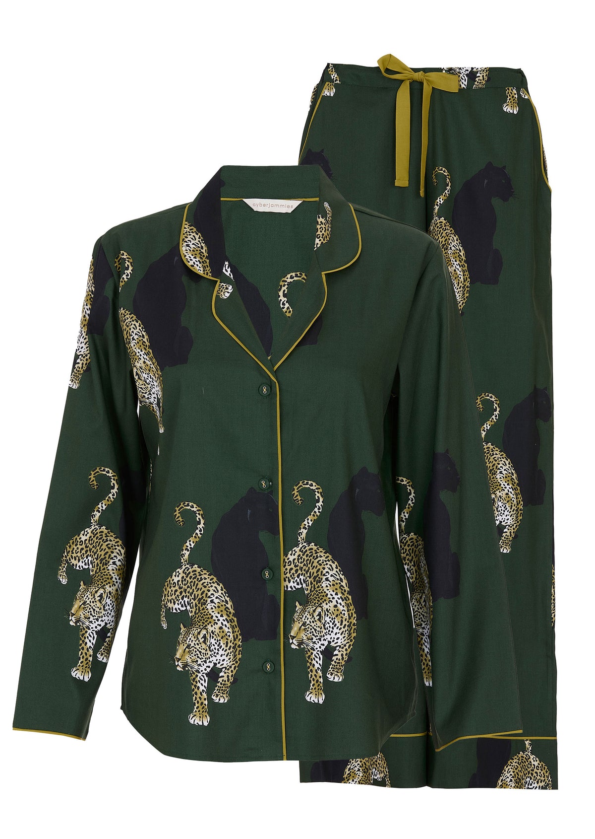 Olive Womens Leopard Print Wide Leg Pyjama Set