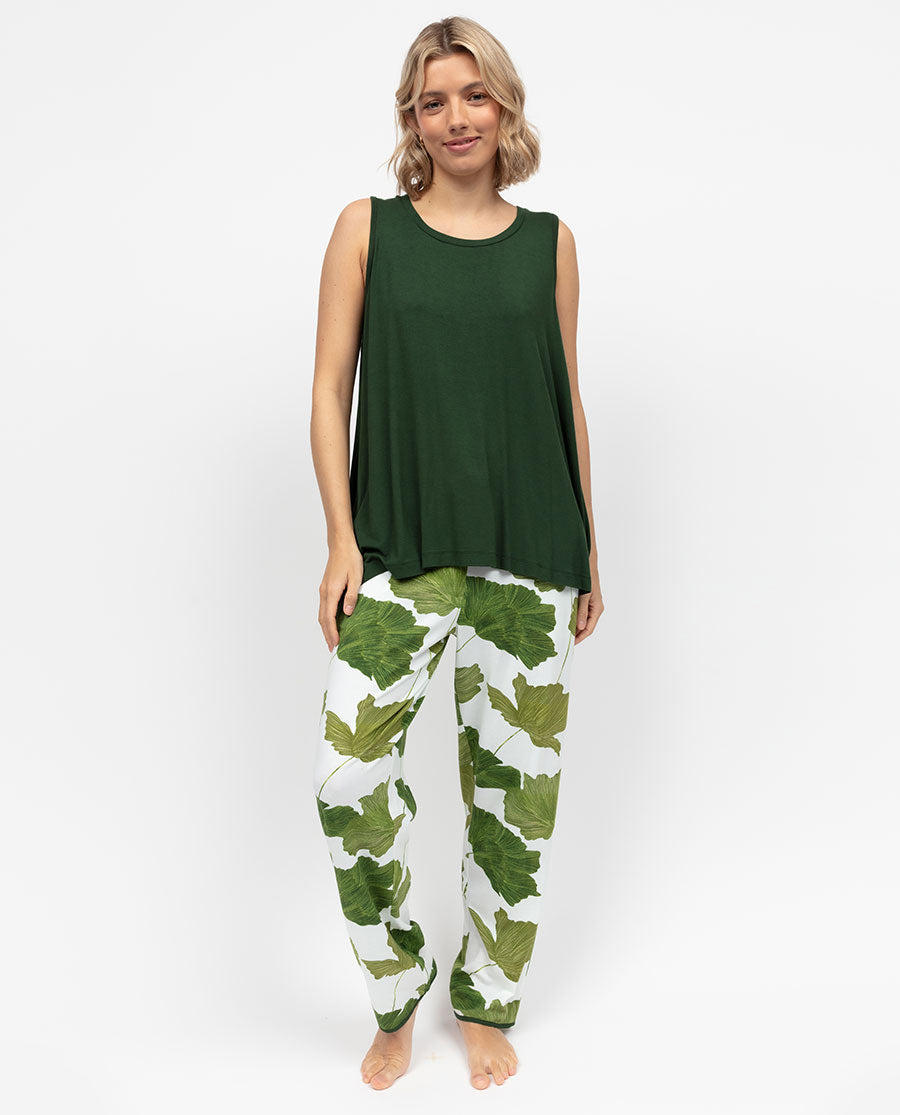 Olive Womens Leaf Printed Jersey Pyjama Bottoms