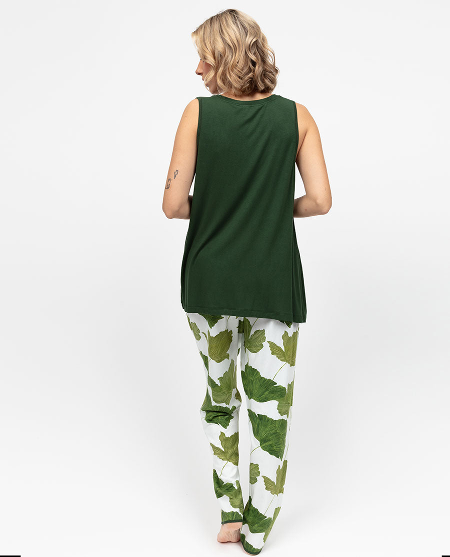 Olive Womens Leaf Printed Jersey Pyjama Bottoms